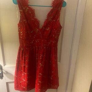 Red lace party mini dress new without tags